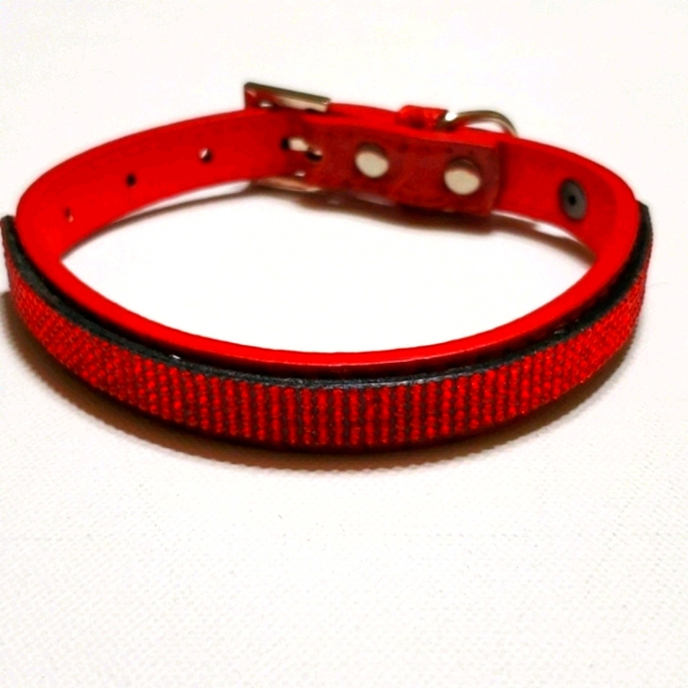 AKC Dog Collar Faux Red Crocodile w K-9 Rubies S